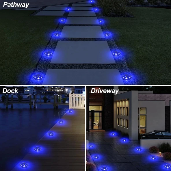 Crepow Güneş Enerjili Su Geçirmez Yol Aydınlatması 12 Adet - Mavi - 6