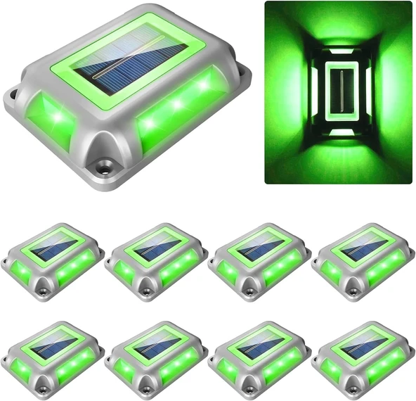 Crepow Güneş Enerjili Güverte Işıkları, Garaj Yolu İskele Işıkları 8 Adet - Yeşil