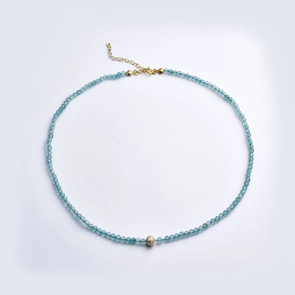 14 Ayar Altın Kaplama Gök Mavisi Apatite Fasetli Doğal Taş Gümüş Kolye - NGS00108 - 2