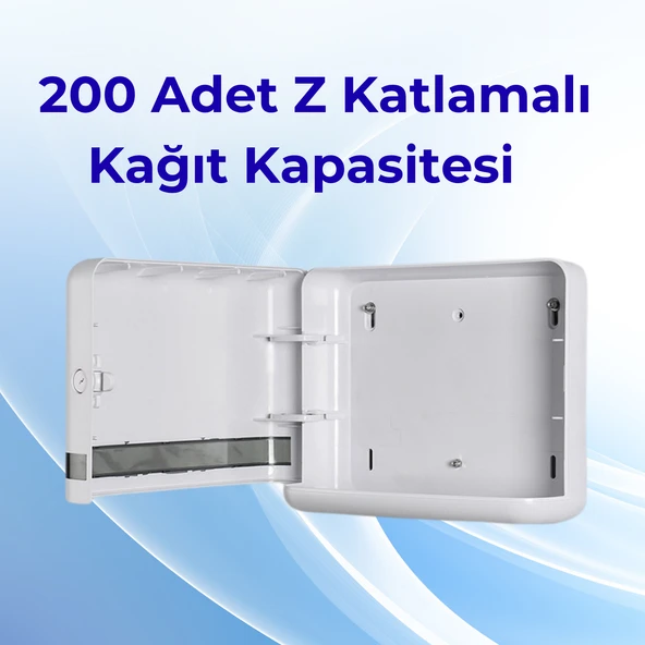 Mulpex Beyaz Duvara Monte Z Katlamalı Kağıt Havlu Dispenseri | Premium ABS Gövde, Anahtarlı Kilit, Vidalı & Yapışkan Montaj - 5