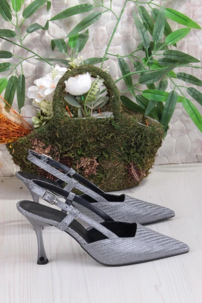 Fort 086-1001 Fls Saten Baskılı Arkası Açık Önü Kapalı Topuklu Kadın Ayakkabı - Resim 11