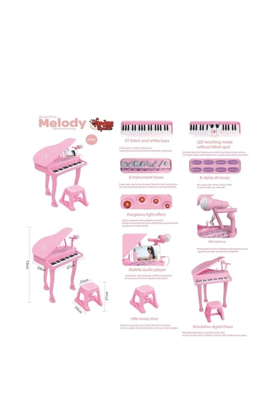 Vardem 37 Tuş Büyük Piyano MP3 Ve Mikrofonlu Pembe ( BAO-1403 ) - 3