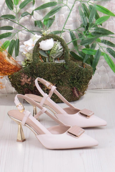 Fort 077-1183 Fls Saten Toka Detaylı Arkası Açık Topuklu Kadın Ayakkabı - Resim 6