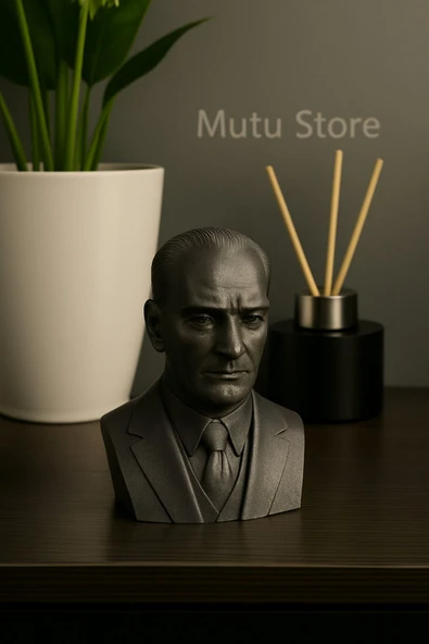 Dekoratif Atatürk Masa Üstü Heykel Figürü - Metalik Siyah - Resim 2