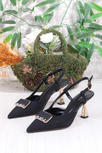 Fort 077-1183 Fls Saten Toka Detaylı Arkası Açık Topuklu Kadın Ayakkabı - Resim 2