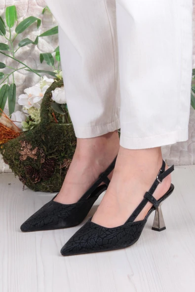 Fort 1182-09 Fls Saten Baskılı Arkası Açık Topuklu Kadın Ayakkabı - Resim 2