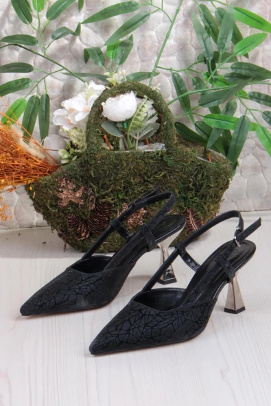 Fort 1182-09 Fls Saten Baskılı Arkası Açık Topuklu Kadın Ayakkabı - Resim 6