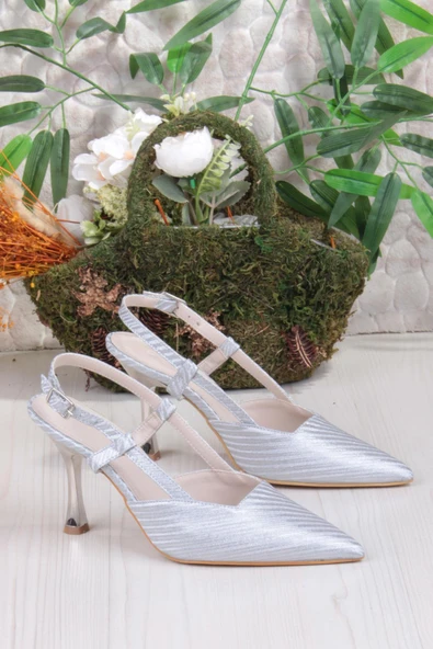 Fort 086-1001 Fls Saten Baskılı Arkası Açık Önü Kapalı Topuklu Kadın Ayakkabı - Resim 5