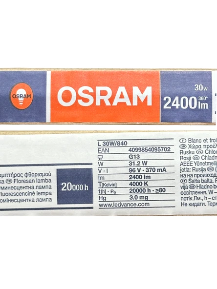 (6 Adet) Osram 30W 840 Günışığı (4000K) G13 Duylu T8 Floresan - 5