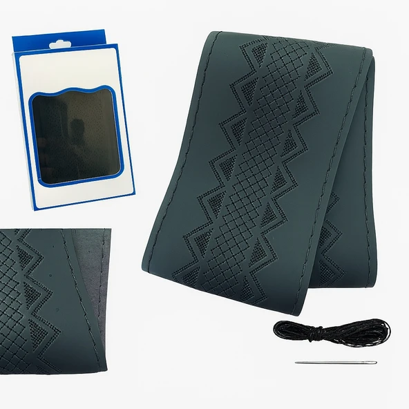 Lüx Desenli Deri Dikme Direksiyon Kılıfı 38-40cm Siyah OND362