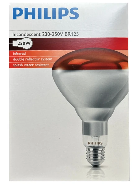 (1 Adet) Philips 250W Kızılötesi (infrared) Isıtıcılı Hayvan Isıtma ve Fizik Tedavi Lambası (Kırmızı Işık) E27 (Kalın Duy) ürün görseli 1