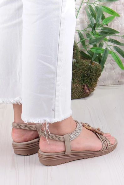 Fort Guja 24Y120-4 Anatomik Rahat Kaymaz Taban Taşlı Kadın Sandalet - Resim 11