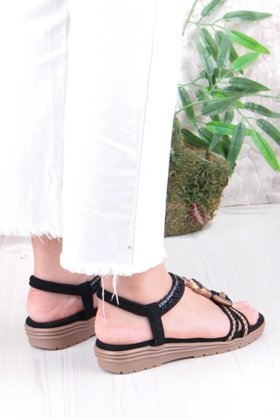 Fort Guja 24Y120-4 Anatomik Rahat Kaymaz Taban Taşlı Kadın Sandalet - Resim 4