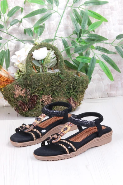 Fort Guja 24Y120-4 Anatomik Rahat Kaymaz Taban Taşlı Kadın Sandalet - Resim 6