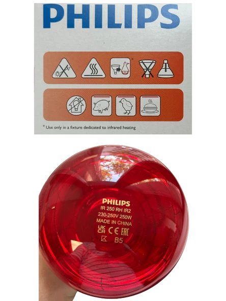 (10 Adet) Philips 250W Kızılötesi (infrared) Isıtıcılı Hayvan Isıtma ve Fizik Tedavi Lambası (Kırmızı Işık) E27 (Kalın Duy) - Resim 5
