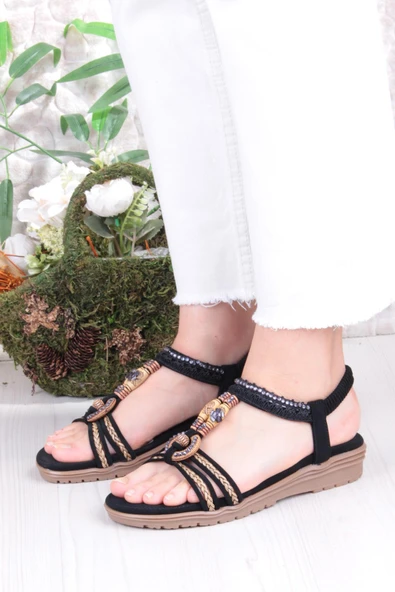 Fort Guja 24Y120-4 Anatomik Rahat Kaymaz Taban Taşlı Kadın Sandalet - Resim 2