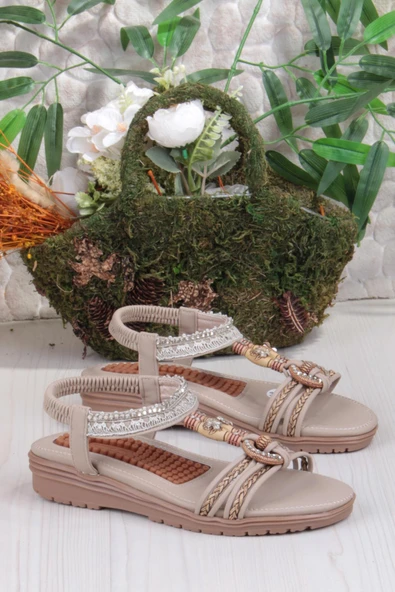 Fort Guja 24Y120-4 Anatomik Rahat Kaymaz Taban Taşlı Kadın Sandalet - Resim 12