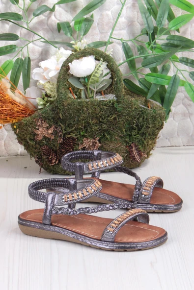 Fort Guja 24Y152-18 Anatomik Rahat Kaymaz Taban Taşlı Kadın Sandalet - Resim 5