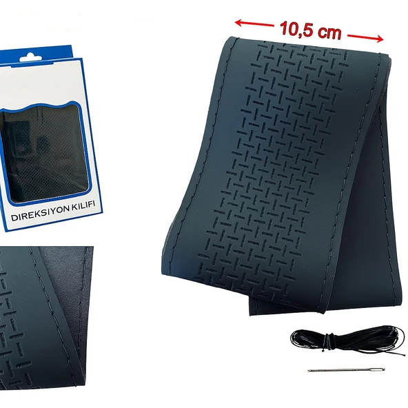 Lüx Desenli Deri Dikme Direksiyon Kılıfı 38-40cm Siyah OND360 - 2