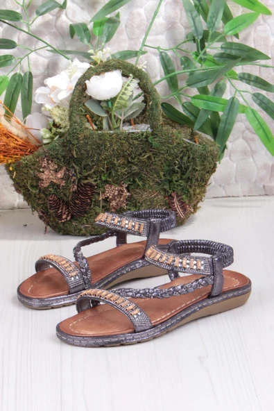 Fort Guja 24Y152-18 Anatomik Rahat Kaymaz Taban Taşlı Kadın Sandalet - Resim 6