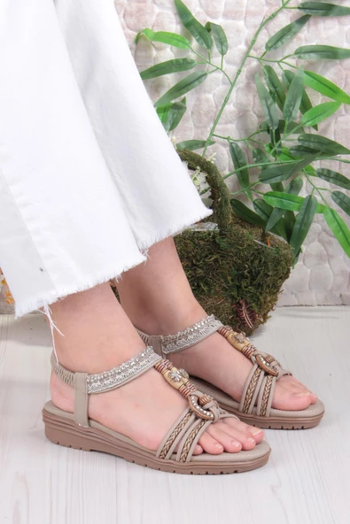 Fort Guja 24Y120-4 Anatomik Rahat Kaymaz Taban Taşlı Kadın Sandalet - Resim 8