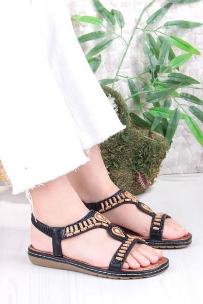 Fort Guja 24Y152-17 Anatomik Rahat Kaymaz Taban Boncuklu Taşlı Kadın Sandalet ürün görseli