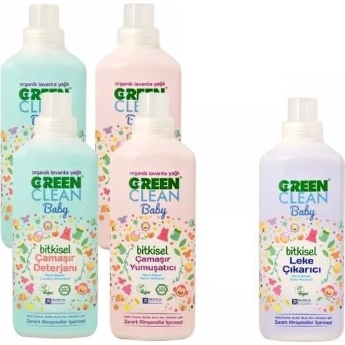 U Green Clean Baby Çamaşır Deterjanı 1 L x 2, Çamaşır Yumuşatıcısı 1 L x 2 ve Leke Çıkarıcı 1 L ürün görseli