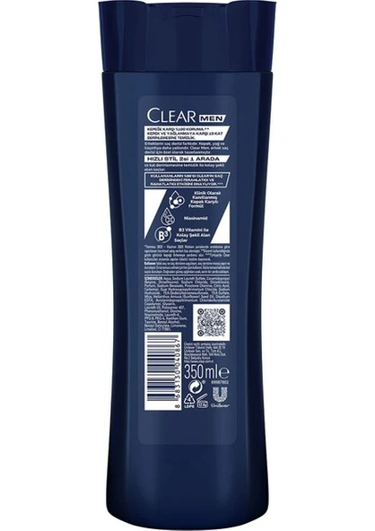 Clear Men Kepeğe Karşı Etkili Şampuan Hızlı Stil 2'si 1 Arada Kolay Şekil Alan Saçlar 350 ml x3 - 11