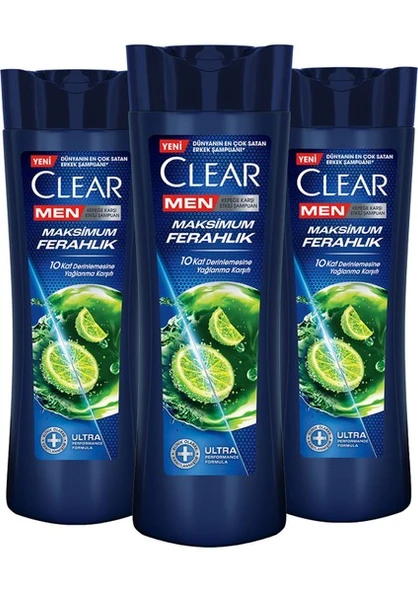 Clear Men Kepeğe Karşı Etkili Şampuan Maksimum Ferahlık Yağlı Saç Derisi İçin Limon Özlü 350 ml x3 - 2