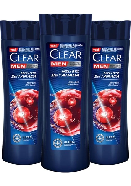 Clear Men Kepeğe Karşı Etkili Şampuan Hızlı Stil 2'si 1 Arada Kolay Şekil Alan Saçlar 350 ml x3 - 2