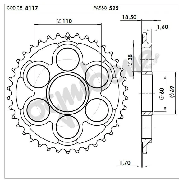 DUCATI 1098 07 525 OGNIBENE ARKA DİŞLİ 43T ürün görseli