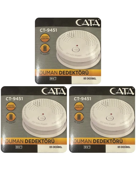 (3 Adet) Cata Pilli Duman Dedektörü Hassas Algılamalı