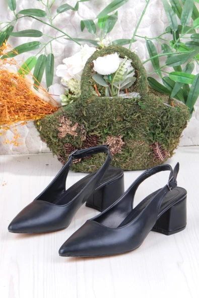 Fort 110-420 Fls Arkası Açık Kalın Topuk Klasik Kadın Ayakkabı - Resim 6