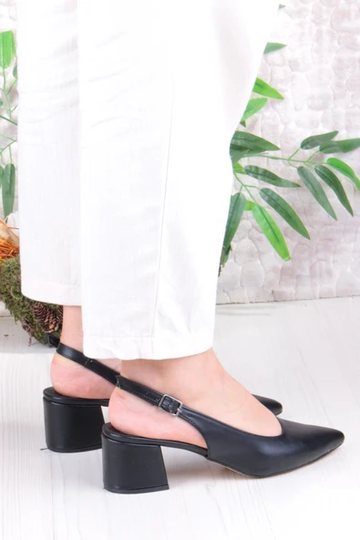 Fort 110-420 Fls Arkası Açık Kalın Topuk Klasik Kadın Ayakkabı - Resim 4