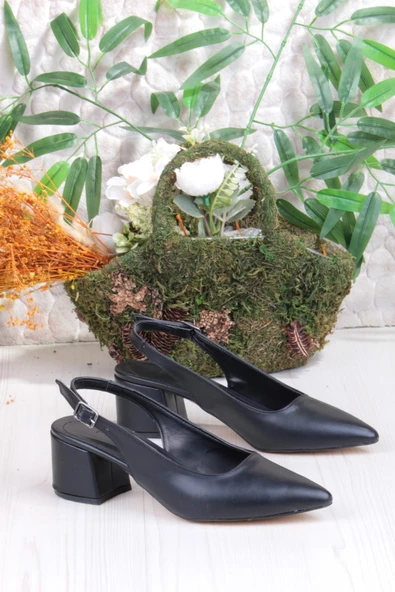 Fort 110-420 Fls Arkası Açık Kalın Topuk Klasik Kadın Ayakkabı - Resim 5