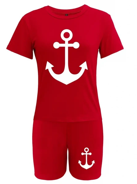 Kadın Kısa Kollu çapa Baskılı Viskon Ikili Takım - Resim 4