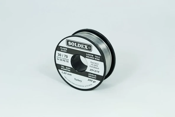 Soldex 30-70 Lehim Teli 200 Gr 1,6 mm Sn:30 - Pb:70