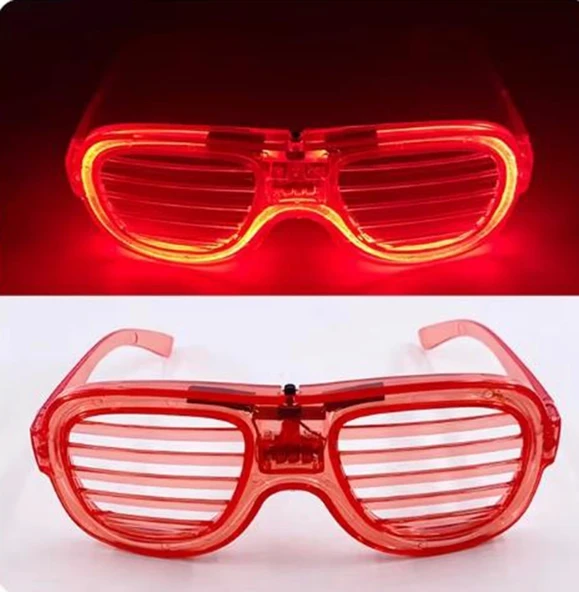 Kırmızı Led Işıklı Parti Gözlüğü - Neon Glow Şerit Gözlük 3 Modlu - 5