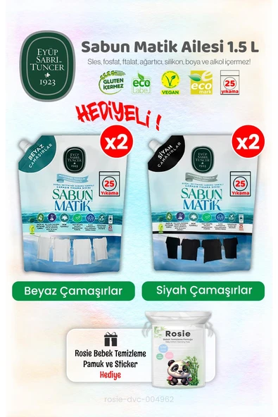Siyahlar x2 + Beyazlar x2 Çamaşır Yıkama Sıvısı 1.5 L ve ROSIE ürün görseli