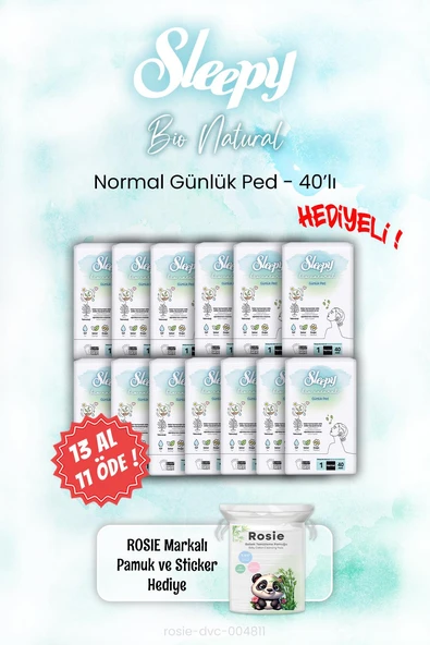 13 AL 11 ÖDE Sleepy Bio Natural Günlük Ped 40'lı ve ROSIE ürün görseli