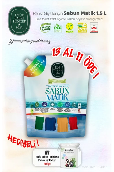 Sıvı Sabun Matik 1.5 L Renkliler Eyüp Sabri 13 AL 11 ÖDE ve ROSIE Hediye ürün görseli