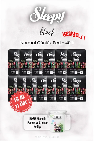 13 AL 11 ÖDE Sleepy Black Günlük Ped Normal 40'lı ve ROSIE ürün görseli