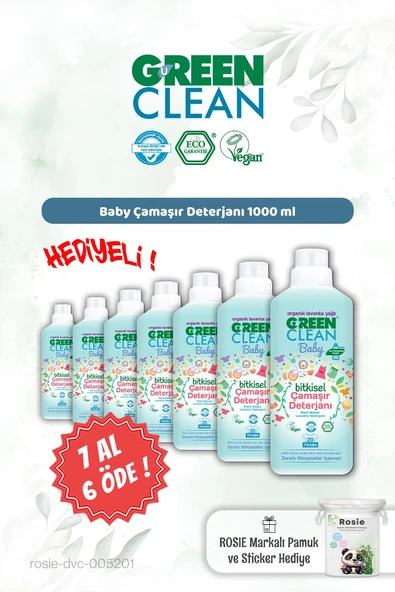 Green Clean 7 AL 6 ÖDE Baby Çamaşır Deterjanı 1000 ml ve Rosie Hediye ürün görseli