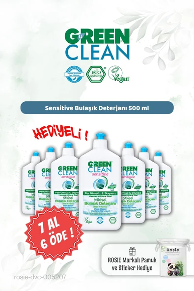 7 AL 6 ÖDE Green Clean 500 ml Sensitive Bulaşık Det. ve Rosie Hediye ürün görseli 1