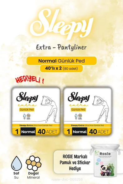 Sleepy Extra Günlük Ped Normal 40'lı 2 Adet ve Rosie Hediye ürün görseli
