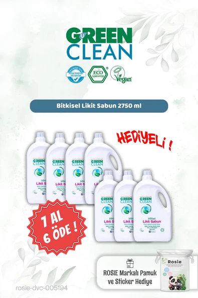 Green Clean Bitkisel Likit Sabun 2750 ml 7 AL 6 ÖDE ve Rosie Hediye ürün görseli