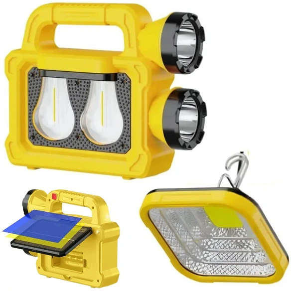 Powermaster PM-26930 Solar Panelli 6 Işık Modlu Powerbank Özellikli 2400Mah Type C Giriş 5V Led Kamp Feneri