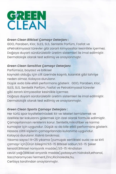 Green Clean Çamaşır Deterjanları 1 L x 3 ve Rosie Pamuk Hediye - Resim 2