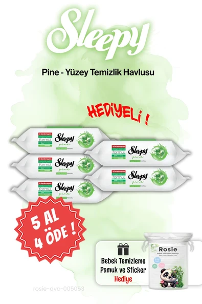 Sleepy 5 AL 4 ÖDE Pine Çam Ferahlığı Islak Havlusu ve ROSIE ürün görseli