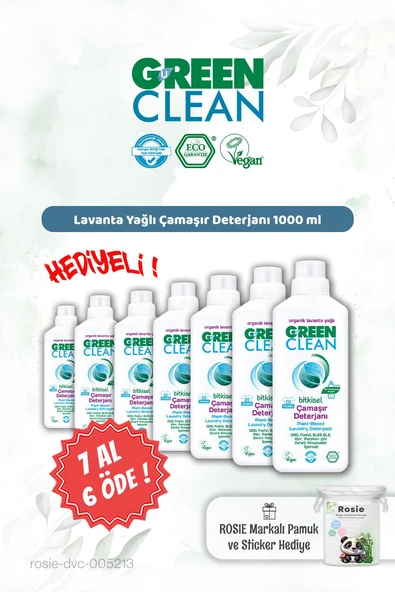 Green Clean Lavanta Yağ. Çamaşır Deterjanı 7 AL 6 ÖDE 1000 ml ve Rosie Hediye ürün görseli